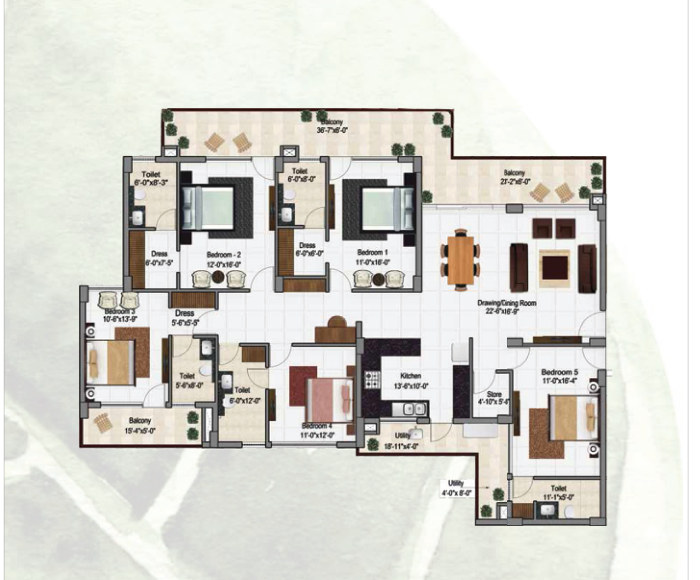 5 BHK apartment floor plan